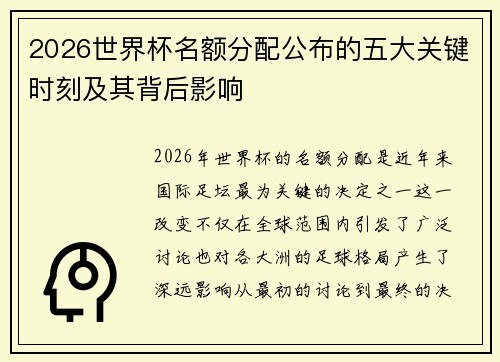 2026世界杯名额分配公布的五大关键时刻及其背后影响